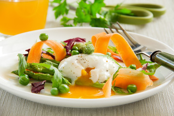 Summer salad with poached egg.