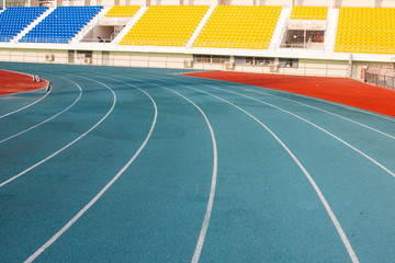 Blue running track and stadium