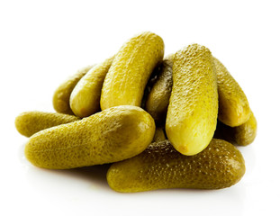 pickled cucumbers. Gherkins on a white background