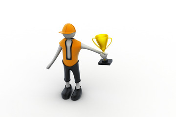 3D Man with Golden Trophy