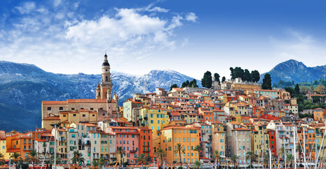 colors of Souther Europe - Menton - beautiful town, border Franc - obrazy, fototapety, plakaty