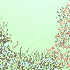Fototapeta na wymiar Spring card with blooming bushes