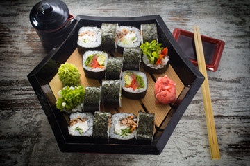 Sushi roll on a vintage background