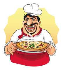 cook and pizza