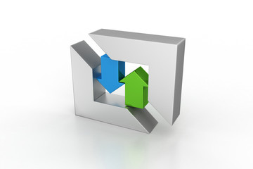 direction arrows green- up and blue – down in square