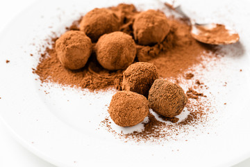 Chocolate truffles. Handmade chocolate truffle candies