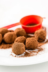 Chocolate truffles. Handmade chocolate truffle candies