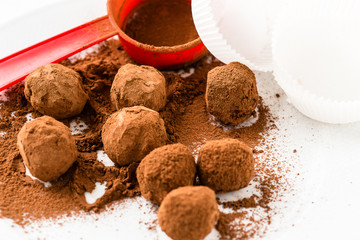Chocolate truffles. Handmade chocolate truffle candies