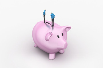 3d people on the top of piggy bank