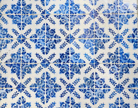 traditional ceramic tiles on the wall in the street in Portugal