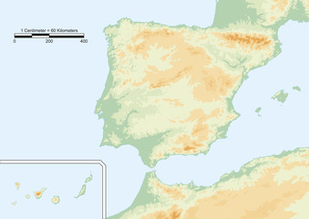 Physical map of spain
