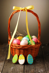 Colored easter eggs in basket
