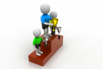 Three people standing with trophy