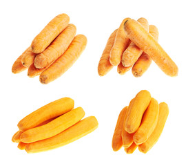 Piles of peeled and unpeeled carrots