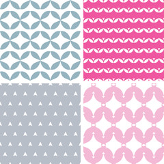Vector set of four twavy pink and gray abstract geometric