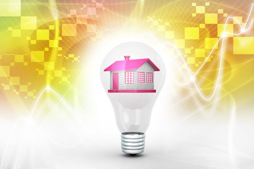 House in to the light bulb, ecology concept