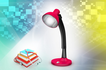 Books and stethoscope under the table lamp