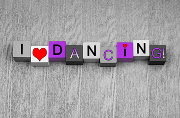 I Love Dancing, sign for ladies dance, in pink.