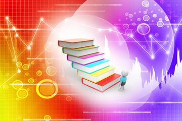 3d student and books, education concept