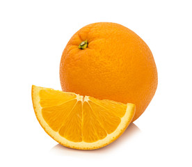 Orange fruit with slice isolated on white background