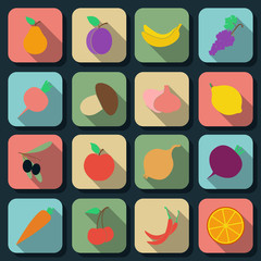 Fruits and vegetables flat vector icons