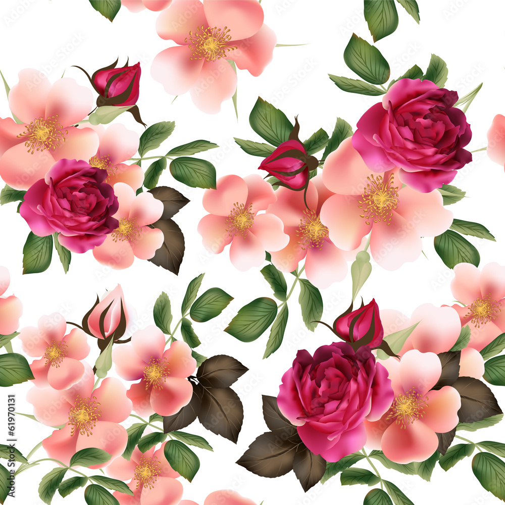 Poster beautiful seamless vector pattern with detailed roses