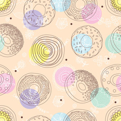 Cute donuts. Vector a seamless pattern.