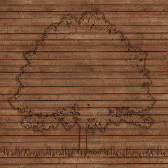 contour tree on old wooden planks background