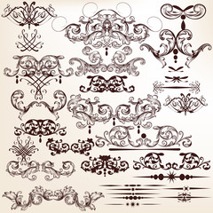 Vector set of decorative flourishes for design in vintage style