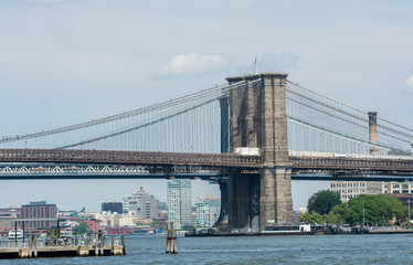 Fototapeta na wymiar Magnificent structure of Brooklyn Bridge, New York Symbol