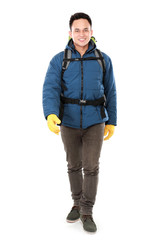 Fototapeta premium male hiker with backpack walking