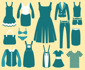 Women's Fashion clothes vintage set icons