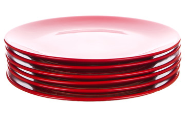 Red plates isolated on white
