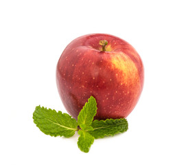 red apple with mint isolated on white background