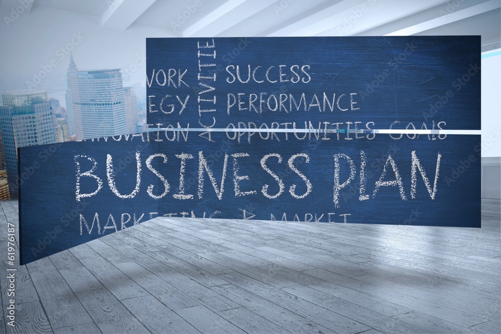 Poster composite image of business plan on abstract screen