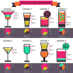 Vector cocktails infographic set