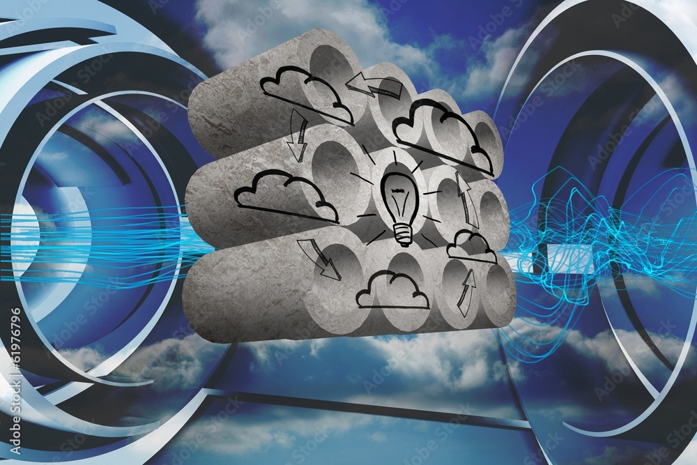 Poster Composite image of cloud computing cycle on abstract screen