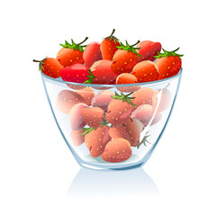 transparent bowl with strawberries