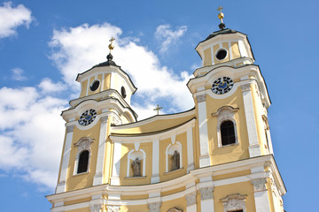 Collegiate Church at Mondsee, Austria. Baroque facade