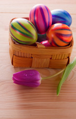 Colorful Easter eggs in the basket. 