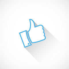 Thumb up vector icon flat design with long cool shadow