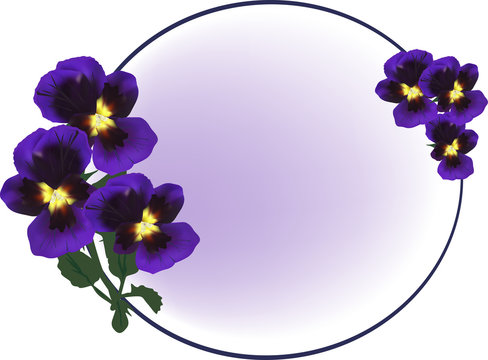 circle frame decorated by dark violet flowers