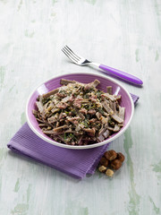 pizzocheri with sausage spinach and hazelnut