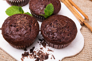 Homemade delicious chocolate muffins close-up