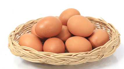 egg in basket isolated on white background