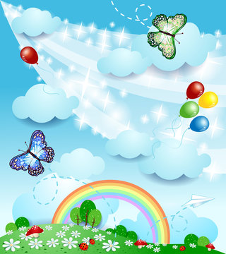 Spring background with butterflies