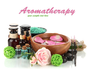 Spa composition with aroma oils isolated on white