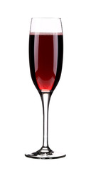 Close up of red champagne glass.