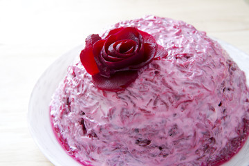 Garnish of beets with fish