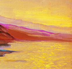 Plakaty  sunrise on the sea, painting, picture,  illustration